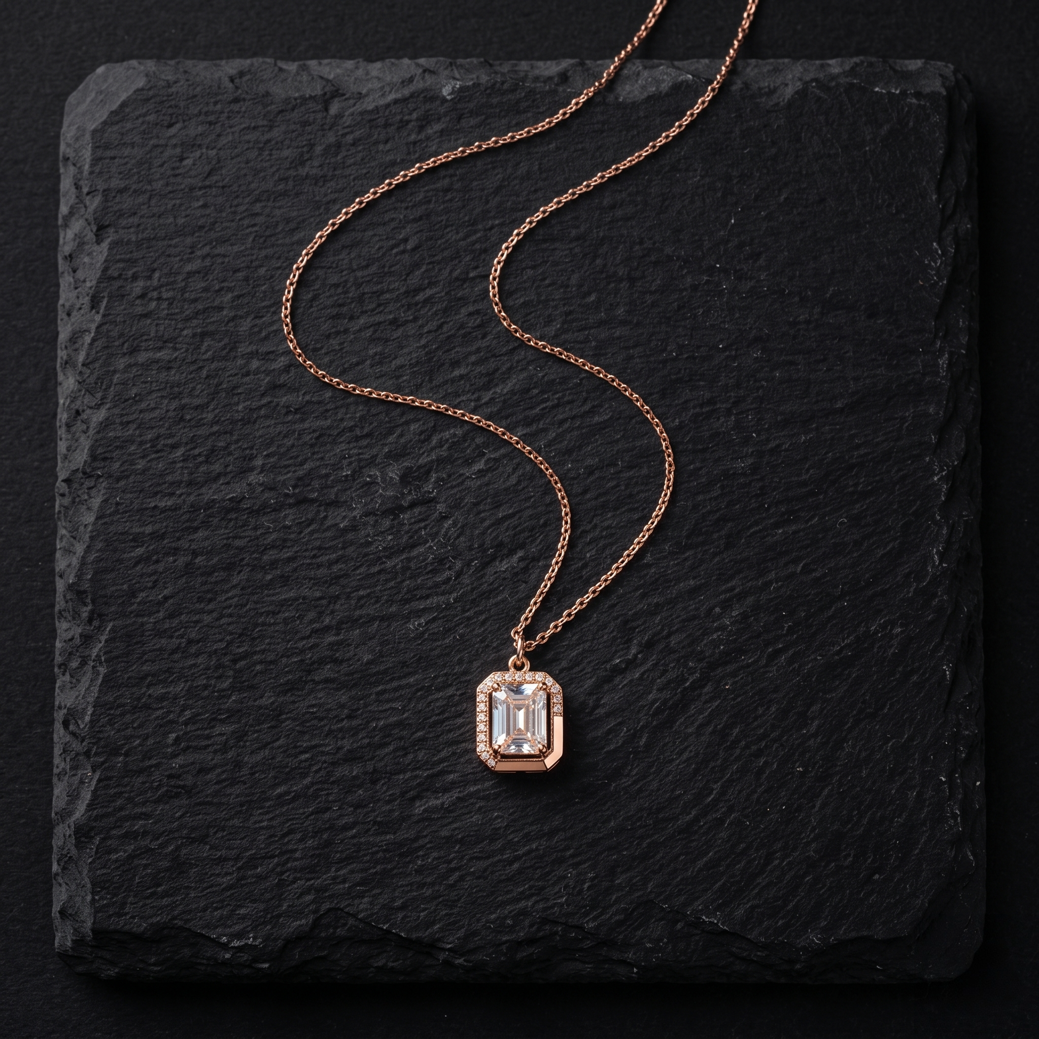 Anti-Tarnish Emerald Cut Clear Stone Pendant Necklace alternate angle - Avalna